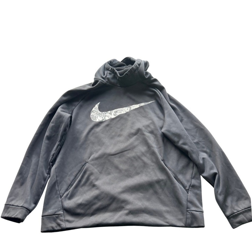 Nike Mens Dri-FIT Center‎ Swoosh Hoodie XL Black Fleece Pullover Sporty Cozy